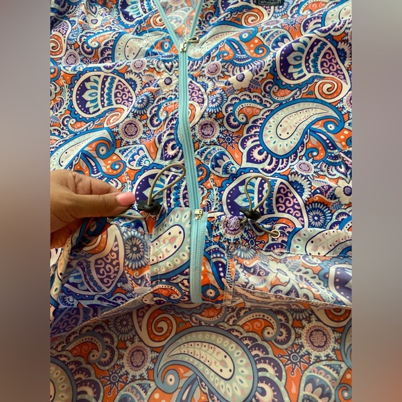 Simply Southern Size XL Paisley Rain Jacket Waterproof Fall Orange Blue Hooded - Picture 5 of 7